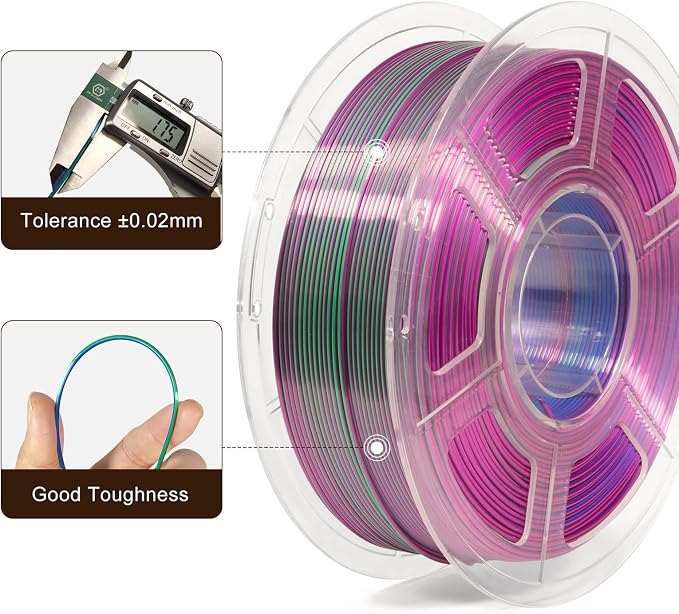 iSANMATE 3D Printer Filament, PLA Filament 1.75mm Tri Color Filament, Shiny Silk PLA Coextruded Filament, 3D Printing Filament Magic PLA, 1 kg/Spool (Blue+Green+Purple)