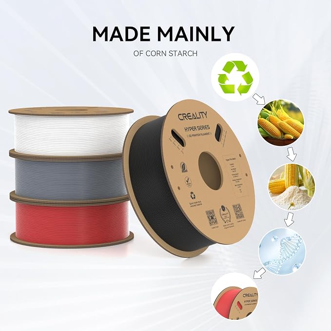 Creality Hyper PLA Filament 1.75mm, 30-600mm/s High Speed 3D Printer Filament, Dimensional Accuracy +/-0.02mm, Fit Most FDM 3D Printers, 4 Pack 1kg Spool(2.2lbs), Black & White & Grey & Red