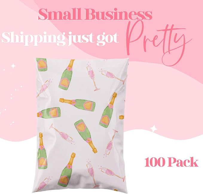 Pretty Package Store 14.5x19 Designer Poly Mailer 100 Pack Heavy Duty Waterproof Self Seal Shipping Bags for Small Business Large Mailing Envelopes Bulk Tear Resistant Packaging Pink Champagne