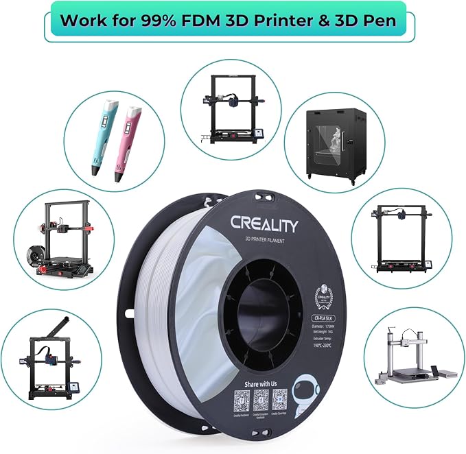 Creality Silk PLA Filament Multicolor 4 Kg, Smooth, Silky 3D Printer Filament 1.75mm, +/-0.02mm, Enhanced Printability, 3D Printing Filament, 4 Spools 1Kg