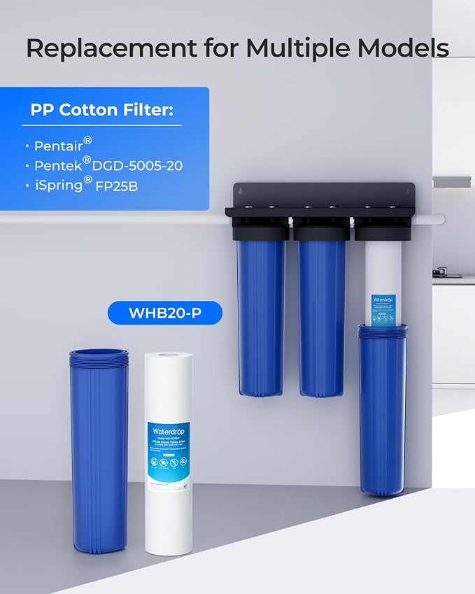 Waterdrop 5 Micron 20" x 4.5" Whole House Water Filter Replacement Cartridge Universal Sediment Filters for Pentair®Pentek®DGD-5005-20, iSpring®FP25B, 3M® Aqua-Pure® AP810-2, 4 Pick