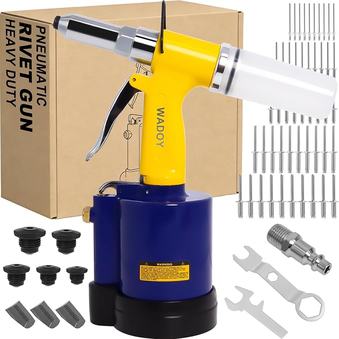 Air Rivet Gun Heavy Duty, 3924 LBF Pneumatic Pop Rivet Gun Kit with 50 PCS Rivets,5 Nosepieces(3/32",1/8", 5/32",3/16",1/4"), Air Hydraulic Riveter for Automotive, Construction, Industrial,Boat Repair