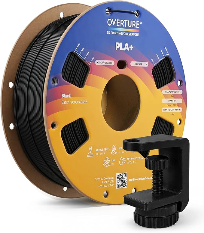 OVERTURE High Speed PLA+ 3D Printer Filament 1.75mm, Upgraded Rapid PLA 2.0 with Enhanced Toughness & Stability, 1kg Spool (2.2lbs) Fit Most FDM 3D Printers (Black)