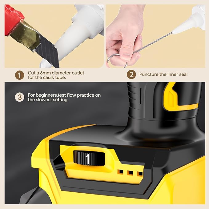 Cordless Caulking Gun Compatible With DeWalt 20V Max Battery(NO Battery) | 10 Oz Electric Caulking Gun with Anti-Drip,Auto Retract,LED Light,6 Speed for Filling, Sealing, Repair
