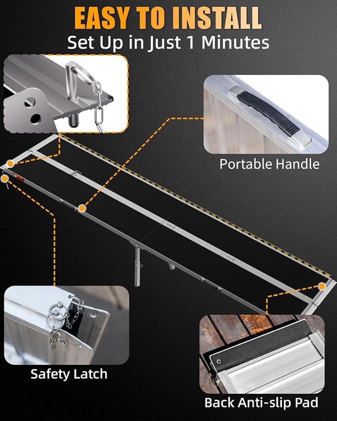 VNN Portable Wheelchair Ramp 10FT, Seamless Non-Slip Aluminum Ramps for Wheelchairs for Home, Wheelchair Ramps for Home Steps, Aluminum Loading Dock Plates, Black