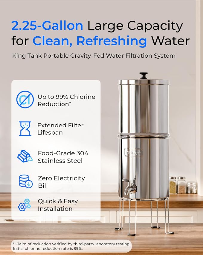Waterdrop TK-A-S Gravity Water Filter System, NSF/ANSI 42&372 Standard, Reduces Lead and Chlorine, Stainless-Steel Water System with 2 Filters and Metal Spigot for Home, Emergencies, 2.25G