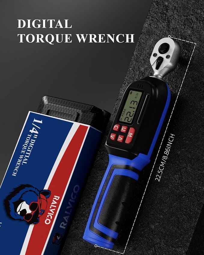 1/4 Digital Torque Wrench (1.11-22.13 Ft. Lb/ 1.5-30 N.m) ±2% Accuracy with Buzzer and LED Flash Notification Four Units of Measure Digital Torque Wrenches for Bicycle, DIY and Home Repair