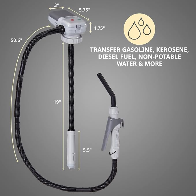 Deway Automatic Fuel Transfer Pump with Nozzle for Flow Control & Stop, Fits Most Gas Cans, Extra Long Hose, for Gasoline, Diesel Fuel & More