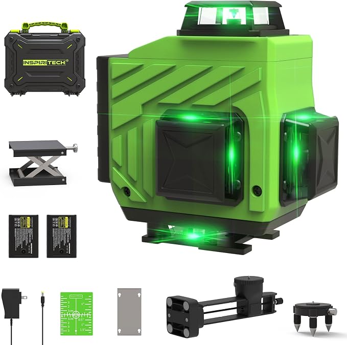 16 Line laser level 360 Self Leveling, 4x360 Cross Line 4D Green Beam Lazer Leveler Ideal for Floor, Wall & Ceiling Construction, Picture Hanging & Multi Surface Alignment