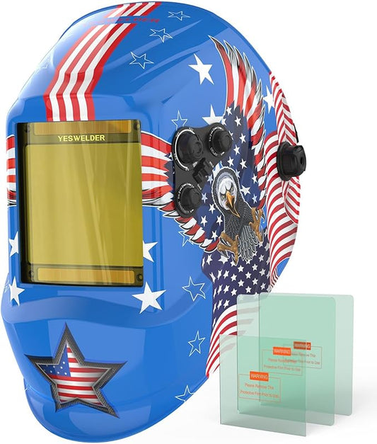YESWELDER Large View Auto Darkening Welding Helmet, Blue Light Blocking, 1/1/1/1 True Color Solar Powered Welder Hood Mask with 4 Arc Sensors, Wide Shade 3/5-9/9-13 for TIG MIG ARC CUT and GRIND