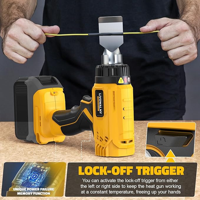 LIVOWALNY Heat Gun Compatible with Dewalt 20v Battery(Tool Only):350W Cordless Battery Powered Heat Gun 122℉~1022℉ Variable Temperature Heat Shrink Gun w/LED Digital Display for Shrink Tubing,DIY