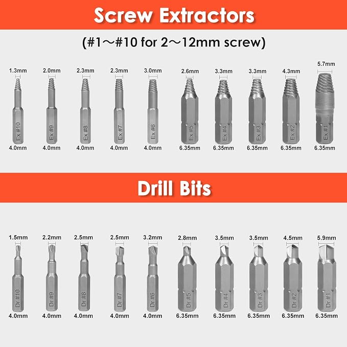 THINKWORK Damaged Screw Extractor Set, 2-21mm, 39-Piece Broken Bolt Extractor Kit, 3/8" Drive Lug Nut Removal Tool, Rounded Bolt Remover for Damaged, Rusted, Rounded-Off, Stripped Fasteners