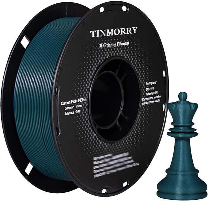 TINMORRY Carbon Fiber PETG Filament 1.75 mm, High Rigidity & Strength PETG CF 3D Printer Filament, Compatible with Most FDM 3D Printers, 1 KG 1 Spool, Peacock Green