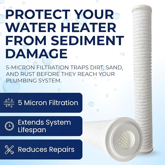 IPW Industries Inc. - 5-Micron Grooved Polypropylene Sediment Replacement Filter Compatible with Tankless Water Heaters & Whole-House Water Filtration - 6 Pack