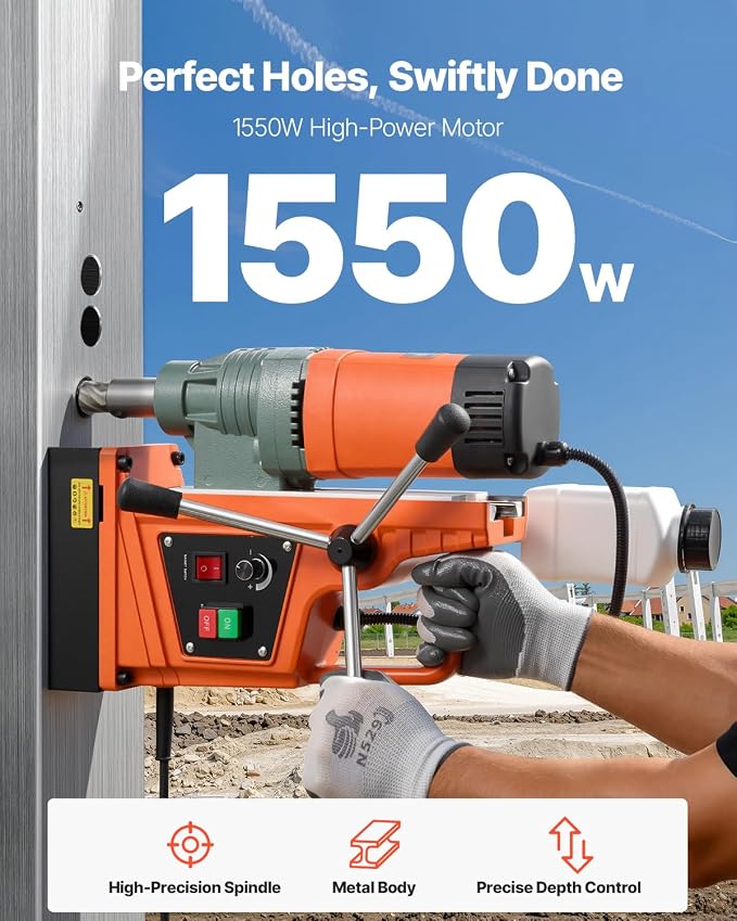 VEVOR 1550W Mag Drill Press, 2" Core Drilling Machine, 2922 lbf 0-550 RPM Variable Speed Portable Magnetic Drill, Heavy Duty Metal Hole Cutter for I-Beam Steel Fabrication, Workshop & DIY Work | Drilling Machine for I-Beam Steel Fabrication, Workshop &...