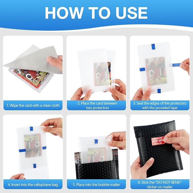 Fayoo 244Pcs Trading Card Shipping Supplies Kit, 60 Waterproof Bubble Mailers with 120 Professional Card Shipping Protectors, Mailing Kit for Sports Cards, Graded Slabs, TCG, Postcards & Sells