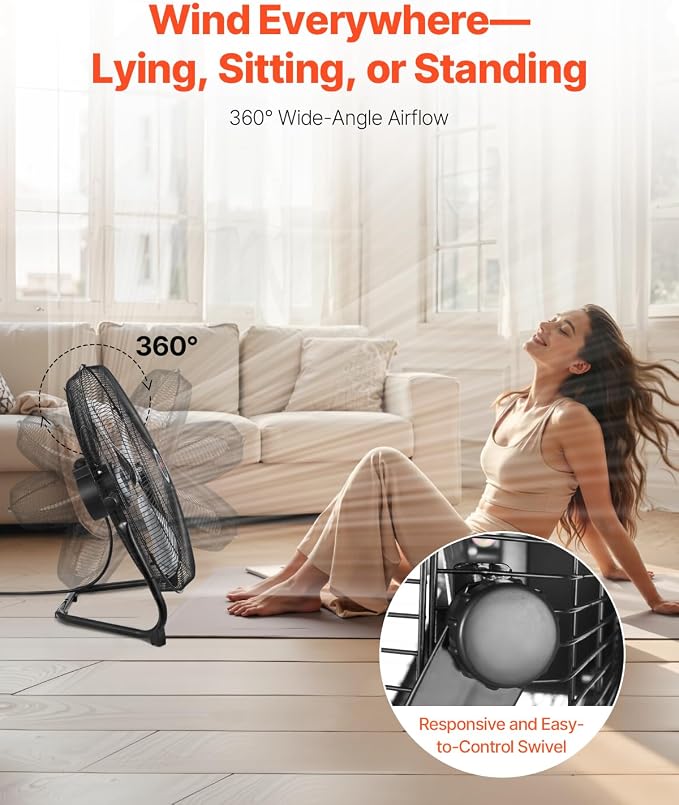 VEVOR 2 PCS Floor Fans, 3 Speeds High Velocity Heavy Duty 20 Inch Industrial Fan, 4800 CFM 360° Adjustable Tilt 21.33 ft/sec Airflow Large Metal Fan, for Gym, Home, Garage, Commercial Shop & Bedroom