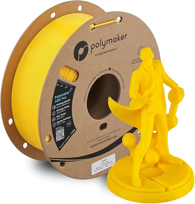 Polymaker ABS Pro 3D Printer Filament 1.75mm, Yellow 1kg Engineering Grade ABS with High Heat Resistance, Durable, Tough, for Functional Parts, Printer Components & Prototypes