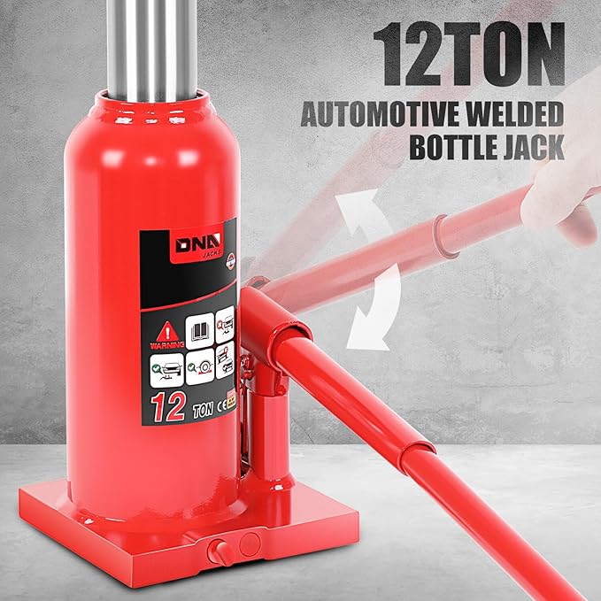 DNA Motoring 12 tons / 24000 lbs Lifting Automotive Welded Hydraulic Bottle Jack for Repair Vehicle, Pickup, Truck, w/Manual Handle, Red,TOOLS-00360