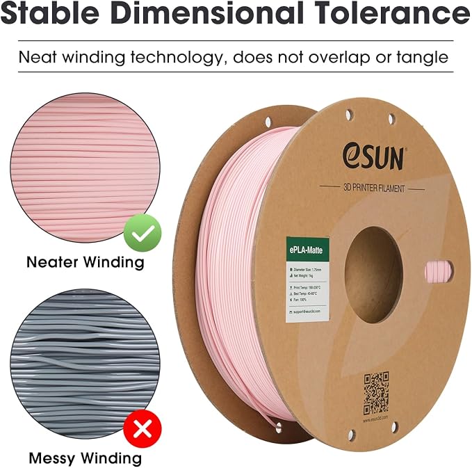 eSUN Matte PLA Filament 1.75mm, Matte 3D Printer PLA Filament, 1KG Spool 3D Printing Filament for 3D Printers, Paper Reel, Peach Pink