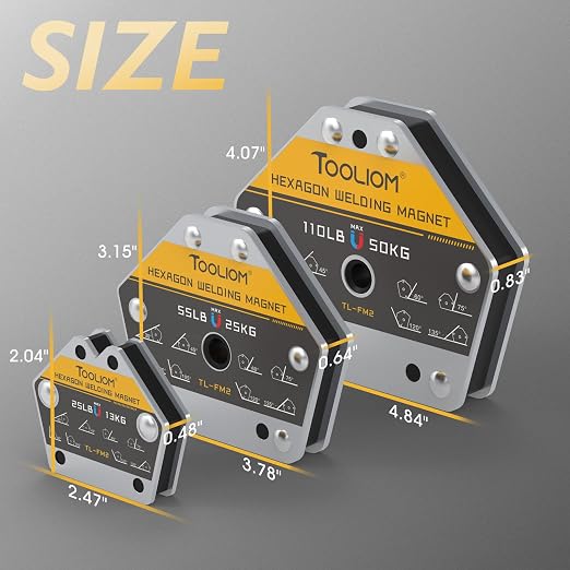 TOOLIOM Hexagon Welding Magnets Multi-Angle Strong Magnetic Welding Holder 25LB&55LB&110LB 6PCS Pull Force Holding Power Welding Accessories