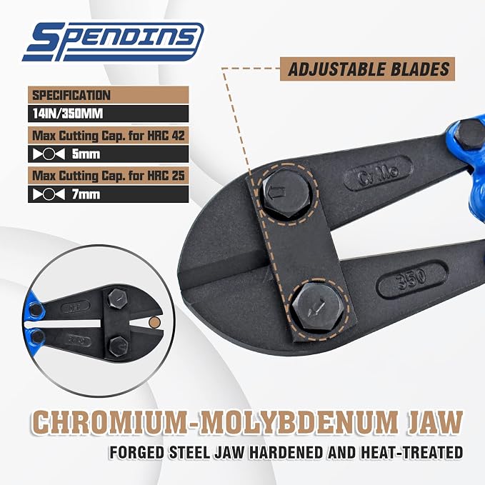 14 IN Bolt Cutter with Drop Forged Cr-Mo Alloy Steel Blades,with Ergonomic Handle,Heavy Duty Metal Cutter for Rebars, Chains, Locks, Wires, Bolts, Fence.