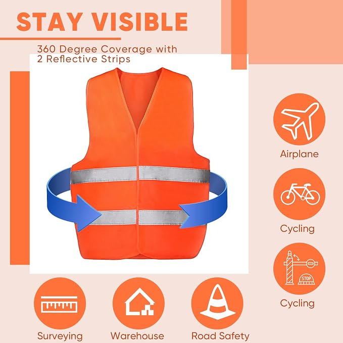 Tarpop 60 Packs Safety Vests Pack High Visibility Construction Vests Reflective Working with 2 Reflective Strips