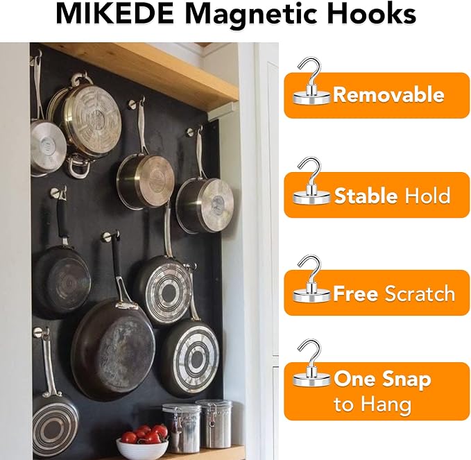 MIKEDE Magnetic Hooks Heavy Duty 170LB+ Strong Neodymium Magnets | Large Magnetic Hooks for Hanging Magnets with Hooks Cruise Ship Essentials for Refrigerator Kitchen Workplace 8 Pack