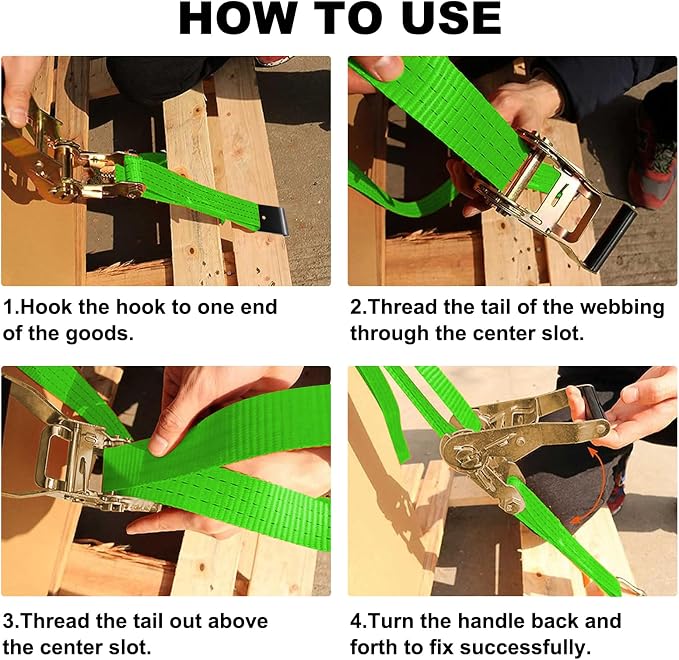 4Pack 2in 30ft Ratchet Strap Flat Hook Green Heavy Duty Flatbed Straps for Trailer Tie Down Straps Box Truck Accessories Cargo Loading 10000lbs Breaking Load