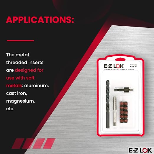 E-Z LOK EZ-310-524 Thread Repair Kit for Metal Carbon Steel Threaded Inserts 5/16-24 and Installation Tools
