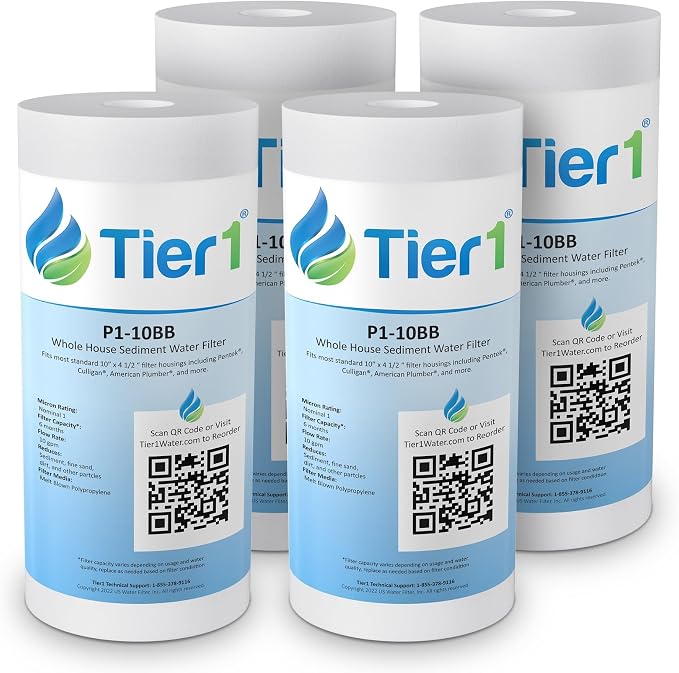 Tier1 1 Micron 10x4.5 Water Filter | Spun Wound Polypropylene Whole House Sediment Water Filter | Replacement for Pentek DGD-2501, 155359-43, SDC-45-1001 | 4.5 x 10 Water Filter Cartridge (4-Pack)