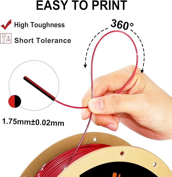 LOVOON PLA Filament 1.75mm Silk Dualcolors Red Black, Shiny Coextrusion PLA Filament, Color Change by Angle 3D Printing Filament, Silk Red Black, 1KG(2.2lb)/Spool