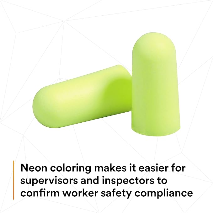 3M Ear Plugs, E-A-Rsoft Yellow Neons 315-1250, 200 Pair of Disposable Earplugs, Pairs Individually Wrapped, Regular Size, Uncorded, 33 NRR, Tapered Cylinder Shape, Slow Recovery Foam (Pack of 10)