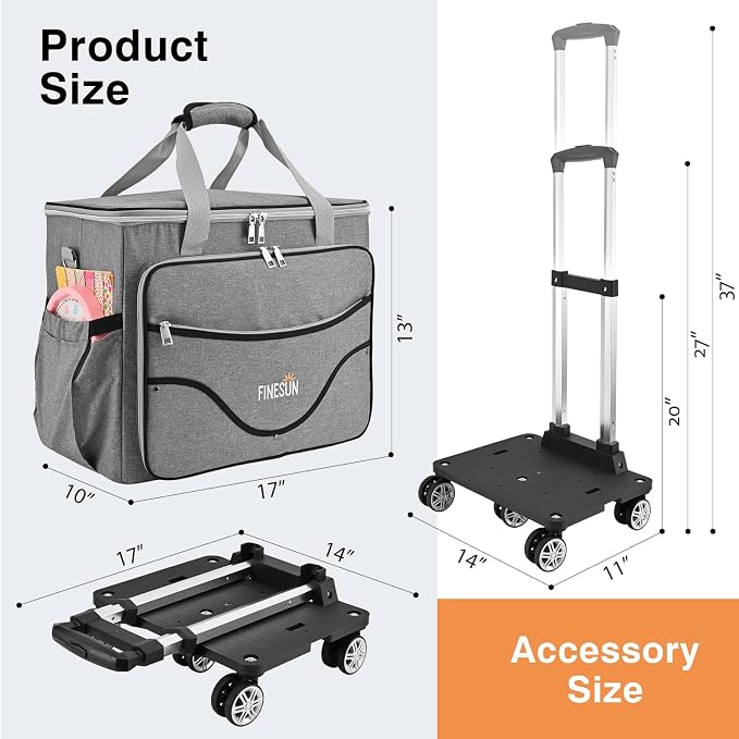 Rolling Teacher Tote Bag with Wheels, Heavy Duty Wheeled Craft Organizer Bag, Portable Art Scrapbook Storage Cart, Travel Office Carry Tote for Women Teachers Craft Supplies Storage Grey