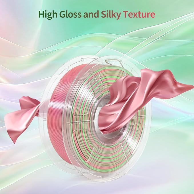IEMAI Silk PLA Filament 1.75mm 1kg, Dual-Color Gradient Pink to Green 3D Printer Filament, Silky Glossy Finish, Tough & Neatly Wound for DIY, Artistic & Home Décor