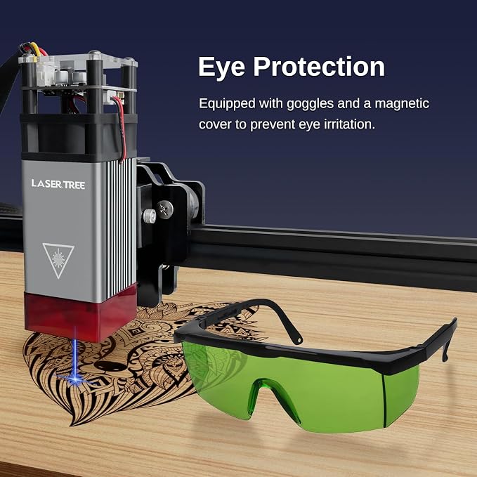 LASER TREE 5W Laser Engraver, 5000mW High Precision Laser Engraving Machine, Eye Protection, 12×12” Work Area, Class 4 Laser for Wood, Acrylic, Leather DIY Craft