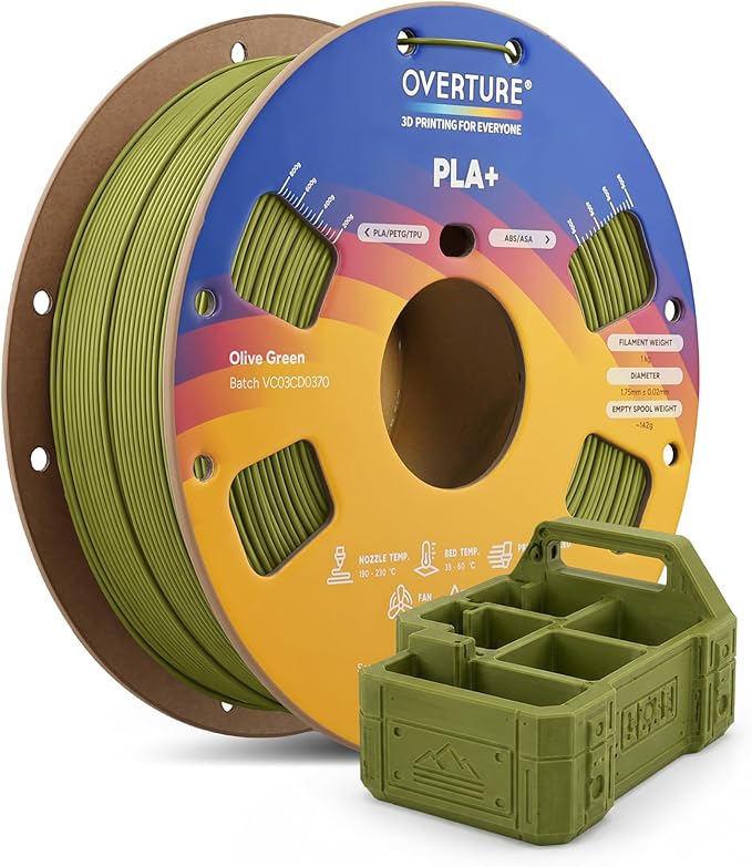 OVERTURE High Speed PLA+ 3D Printer Filament 1.75mm, Upgraded Rapid PLA 2.0 with Enhanced Toughness & Stability, 1kg Spool (2.2lbs) Fit Most FDM 3D Printers (Olive Green)