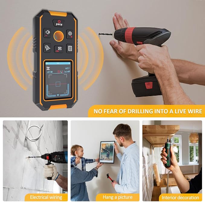 Stud Finder Wall Scanner with Modes for Metal, Wood and AC Wire, HD LCD Display Lithium Battery, Studs Detector Upgraded Smart Sensor Accurate Detection Audio Alarm