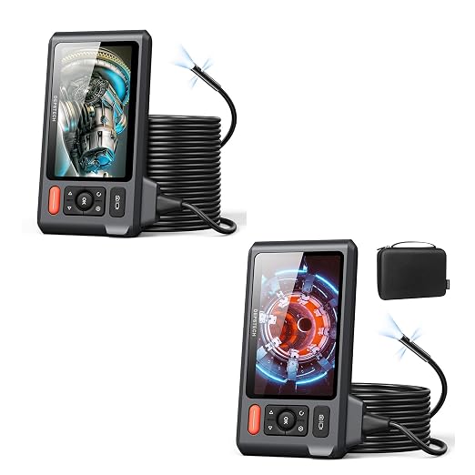 Triple Lens Endoscope Camera with Light with 50FT Semi-Rigid Cable, Triple Lens Borescope Tool, DEPSTECH 5" IPS Screen Endoscope Camera with Lights