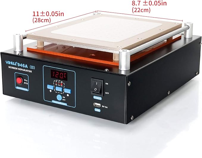 YIHUA 946A-III Digital LCD Screen Separator 5V 2A USB Power Supply with Built-in Long-Lasting Vacuum Pump for Mobile Ipad °F /°C （Aluminum Panel Size: 28cm x 22cm /11" x 8.7" ±0.05）