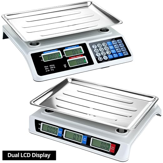 QWORK Large Digital Kitchen Scale 88LB/40KG, Electronic Price Computing Scale LCD Display, Digital Deli Scale, Electronic Counting Weight Scale