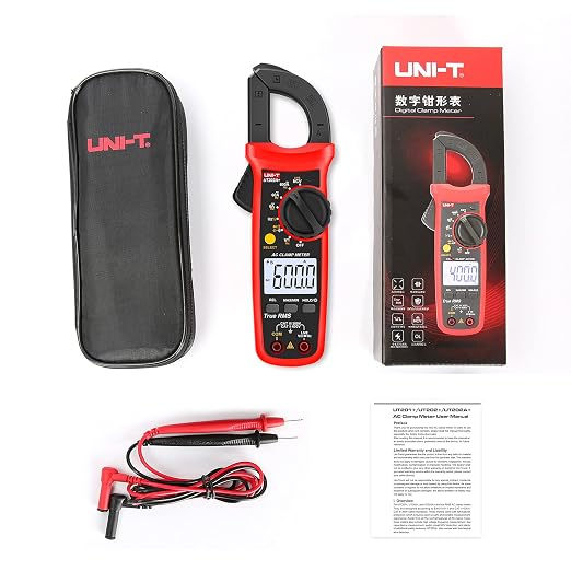 UNI-T Digital Clamp Meter UT202A+, AC Current TRMS HVAC Volt Amp Ohm Meter Clamp On Multimeter Auto Ranging 6000 Counts AC DC Voltage Frequency Resistance Capacitance Continuity Diode Live Wire Tester