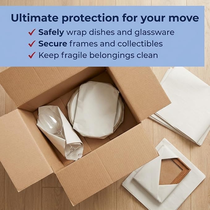 BOX USA Packing Paper Sheets 30" x 20" (600 Sheets) - Newsprint Paper for Shipping, Storage and Moving Supplies, White