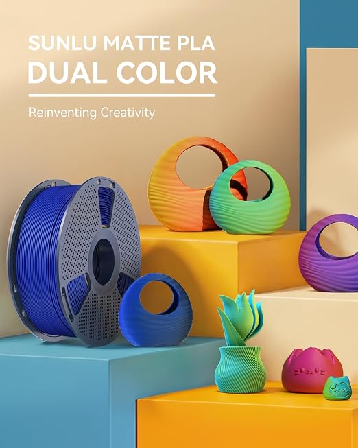 Matte PLA Filament 1.75mm, 1kg(2.2lbs) 3D Printer Filament, Smooth Matte Finish, Less Brittle, Dual Color Appearance from Different Angles, RedYellow