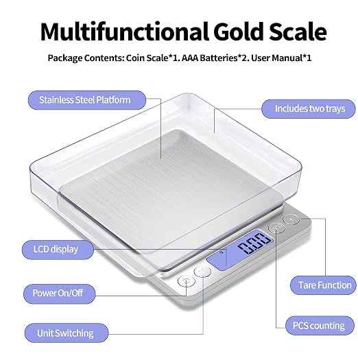 SKEAP 1kg/0.01g Gram Scale 0.01g Accuracy, Silver Food Scales Kitchen Digital Weight Grams & OZ, Jewelry Scale, High Accuracy Gram Scale, Digital Scale with Charging,Batteries and USB Cable Included