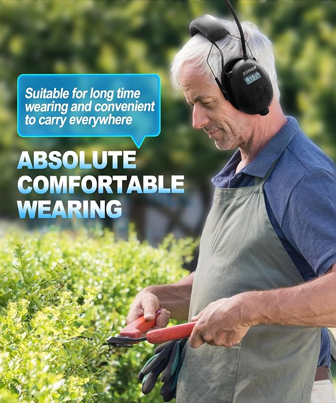 ZOHAN AM/FM Radio Headphone with Digital Display,Ear Protection Noise Reduction Earmuffs,Comfortable Hearing Protector