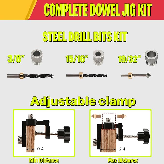 Self Centering Doweling Jig Kit, 3-in-1 Dowel Drill Guide | aluminum alloy, drill guide for straight holes, adjustable bits, precision scale, for furniture assembly, diy projects