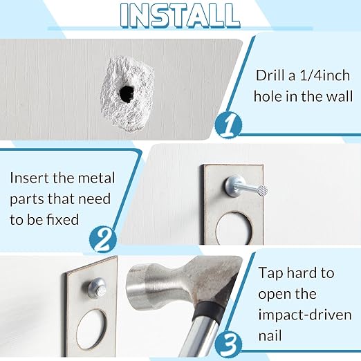 100 Pcs 1/4" x 3" Drive Nail in Anchor Drive Expansion Cement Hammering Anchors Pin Rustproof Zinc Plated Concrete Nails Heavy Duty for Brick Drywall Metal Wood, Hammer Fasteners Kit