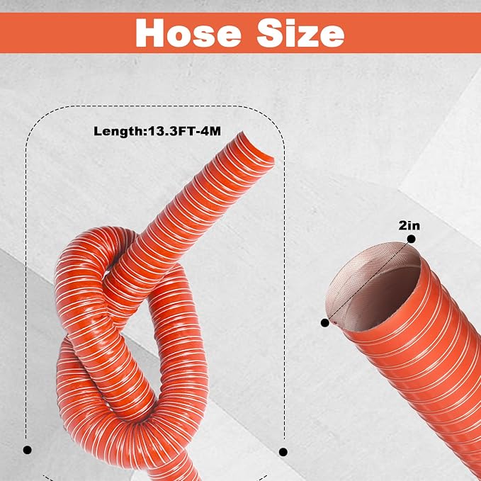 NOWBALL 2in Automotive Air Duct Hose, Length 4 Meter-13.3ft, 2" Silicone Flexible Cooling Ducting, 50mm High Heat Brake Exhaust Hose for Car, Garage, Dryer Air System