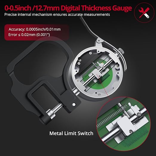 XUNTOP Professional Dimensional Measurement Kit: Digital Thickness Gauge & Dial Digital Indicator with Magnetic Base, LCD Display, 0.0005inch Accuracy, Unit Conversion for Metal Plastic Leather